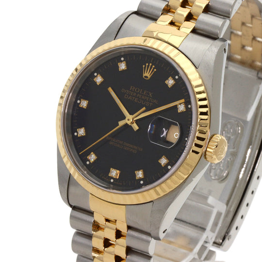 ROLEX Watches Mechanical Automatic 16233G Stainless Steel , SSxK18YG gold Datejust 10P Diamond black dial mens Used Authentic