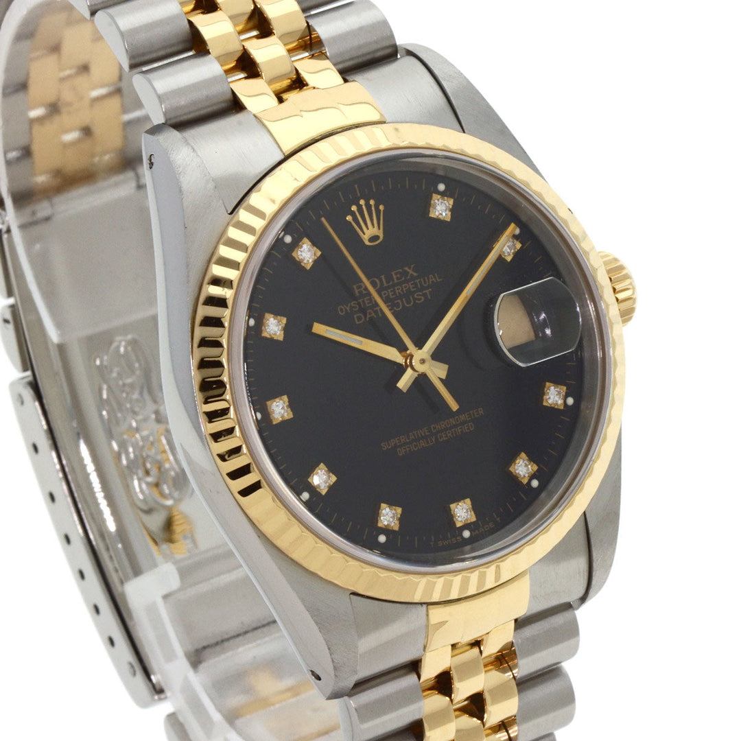 ROLEX Watches Mechanical Automatic 16233G Stainless Steel , SSxK18YG gold Datejust 10P Diamond black dial mens Used Authentic