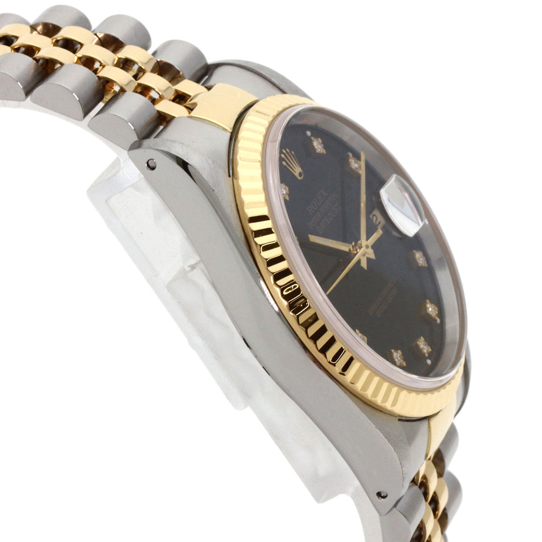 ROLEX Watches Mechanical Automatic 16233G Stainless Steel , SSxK18YG gold Datejust 10P Diamond black dial mens Used Authentic