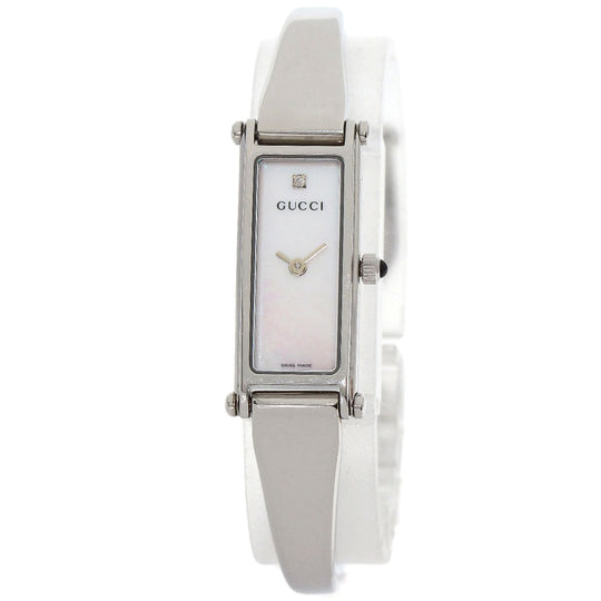 GUCCI Watches Quartz 1500L Stainless Steel , Stainless Steel Silver Square face bangle White shell dial Women Used Authentic