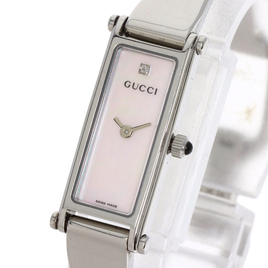 GUCCI Watches Quartz 1500L Stainless Steel , Stainless Steel Silver Square face bangle White shell dial Women Used Authentic