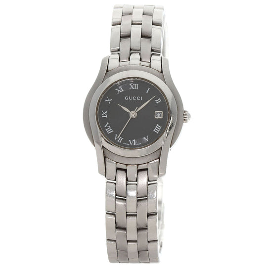GUCCI Watches Quartz 5500L Stainless Steel , Stainless Steel Silver Round face black dial Women Used Authentic