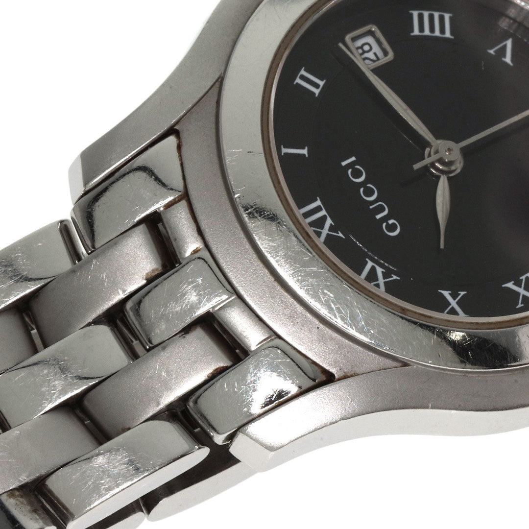 GUCCI Watches Quartz 5500L Stainless Steel , Stainless Steel Silver Round face black dial Women Used Authentic