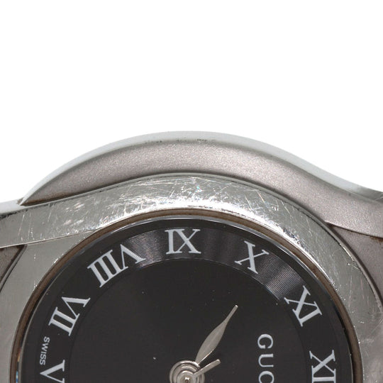 GUCCI Watches Quartz 5500L Stainless Steel , Stainless Steel Silver Round face black dial Women Used Authentic
