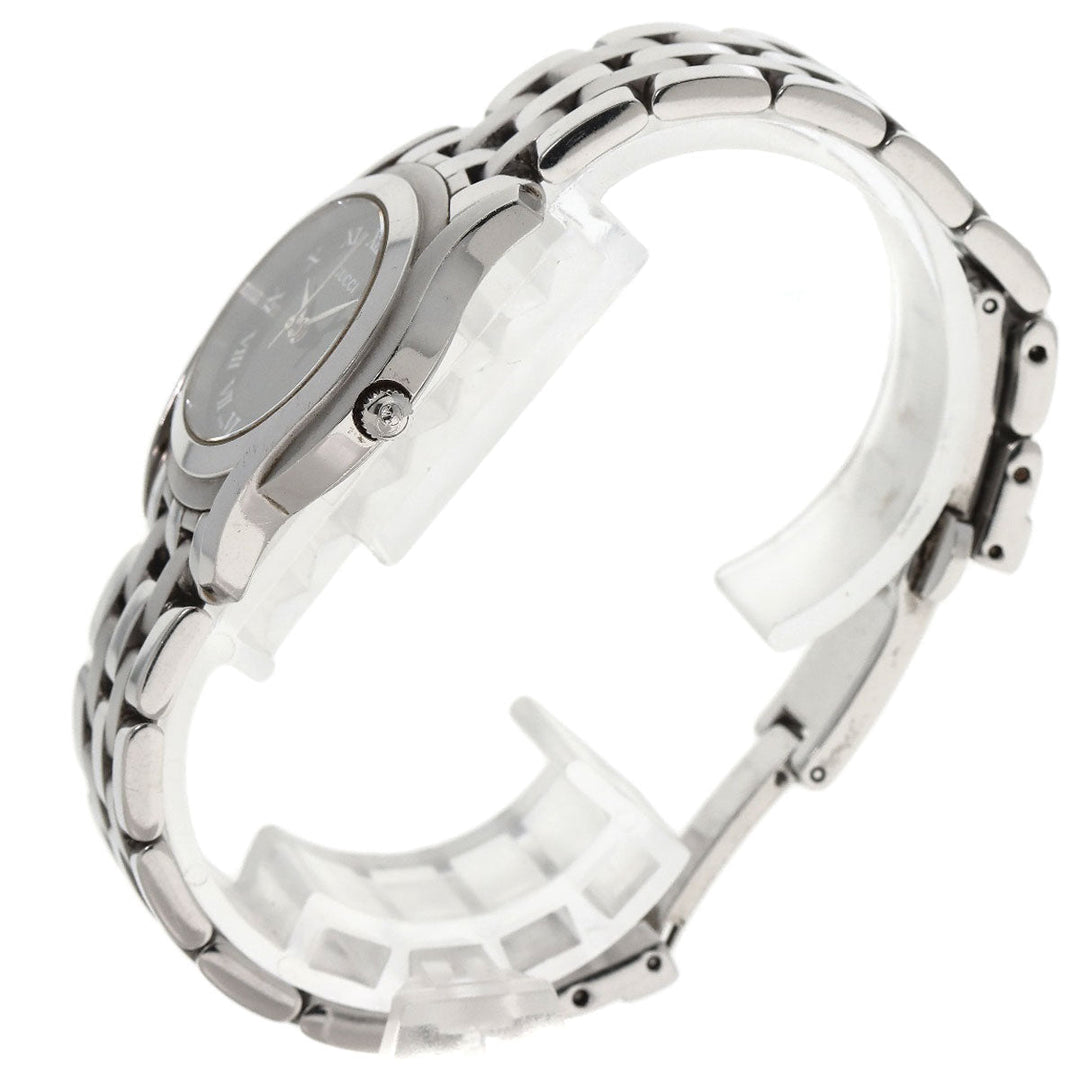GUCCI Watches Quartz 5500L Stainless Steel , Stainless Steel Silver Round face black dial Women Used Authentic
