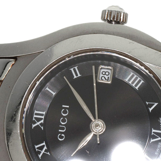 GUCCI Watches Quartz 5500L Stainless Steel , Stainless Steel Silver Round face black dial Women Used Authentic