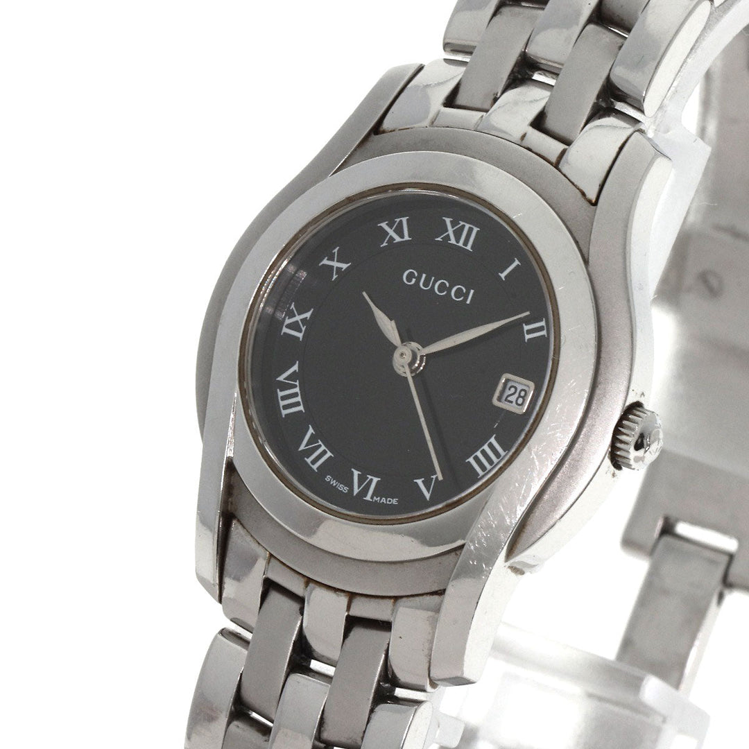 GUCCI Watches Quartz 5500L Stainless Steel , Stainless Steel Silver Round face black dial Women Used Authentic