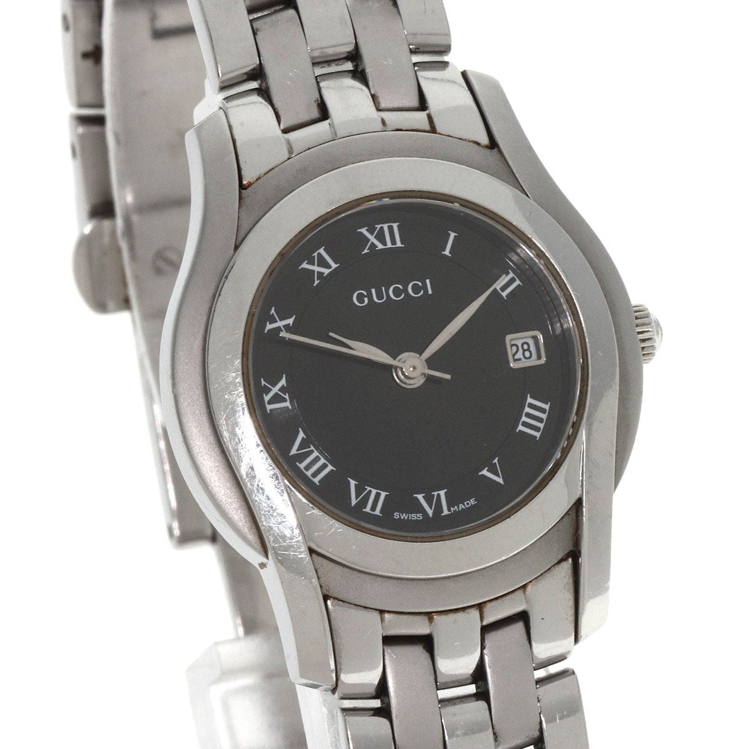 GUCCI Watches Quartz 5500L Stainless Steel , Stainless Steel Silver Round face black dial Women Used Authentic