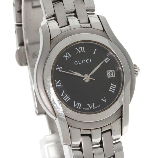 GUCCI Watches Quartz 5500L Stainless Steel , Stainless Steel Silver Round face black dial Women Used Authentic