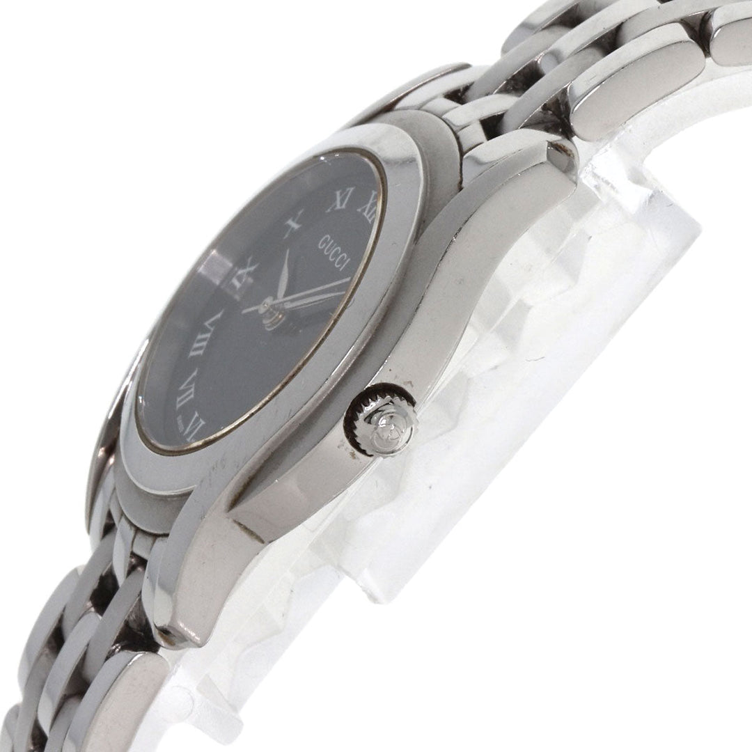 GUCCI Watches Quartz 5500L Stainless Steel , Stainless Steel Silver Round face black dial Women Used Authentic