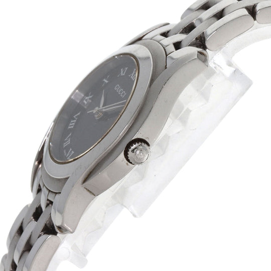 GUCCI Watches Quartz 5500L Stainless Steel , Stainless Steel Silver Round face black dial Women Used Authentic