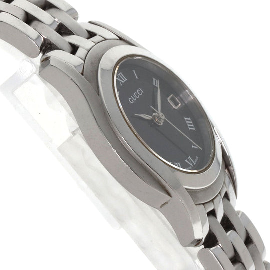 GUCCI Watches Quartz 5500L Stainless Steel , Stainless Steel Silver Round face black dial Women Used Authentic
