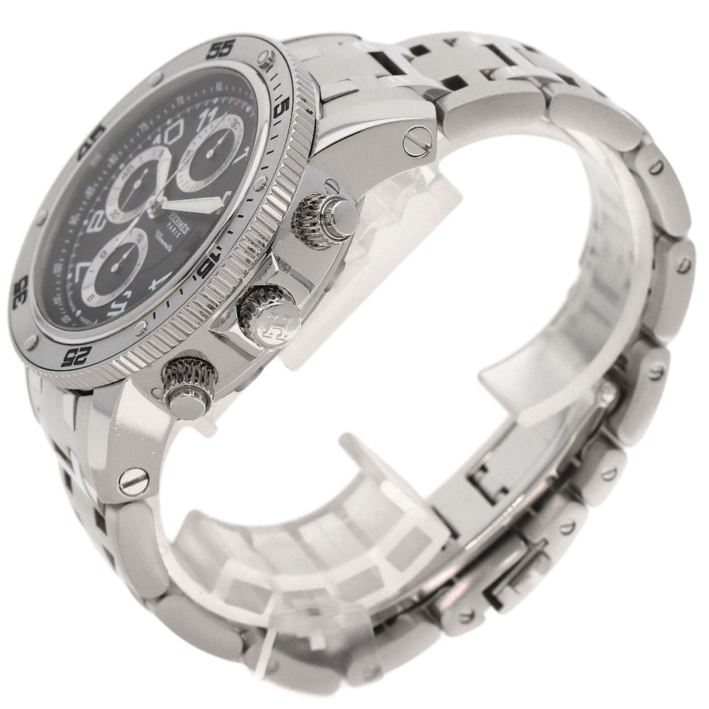 HERMES Watches Mechanical Automatic CP2.910 Stainless Steel , Stainless Steel Silver Clipper Mechanical Diver Chronograph black dial mens Used Authentic
