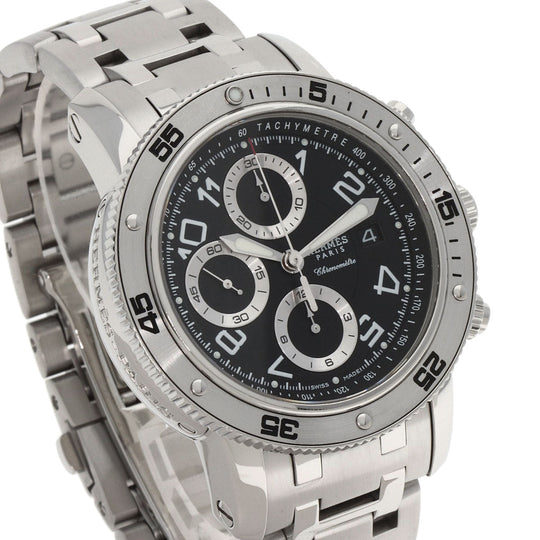 HERMES Watches Mechanical Automatic CP2.910 Stainless Steel , Stainless Steel Silver Clipper Mechanical Diver Chronograph black dial mens Used Authentic