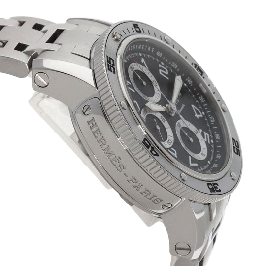 HERMES Watches Mechanical Automatic CP2.910 Stainless Steel , Stainless Steel Silver Clipper Mechanical Diver Chronograph black dial mens Used Authentic
