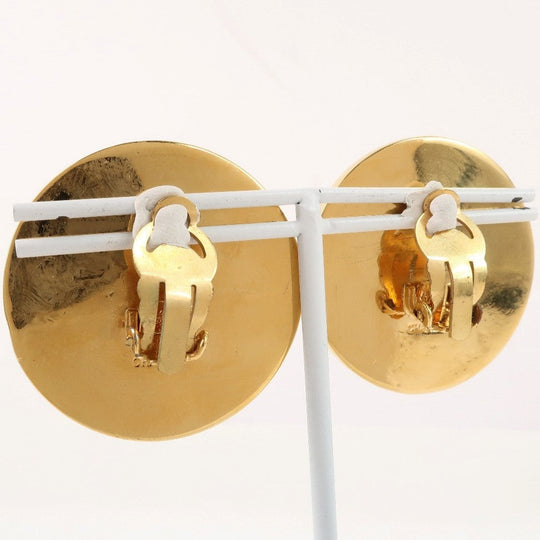 CHANEL Earring Plated Gold black COCO Mark Women Used Authentic