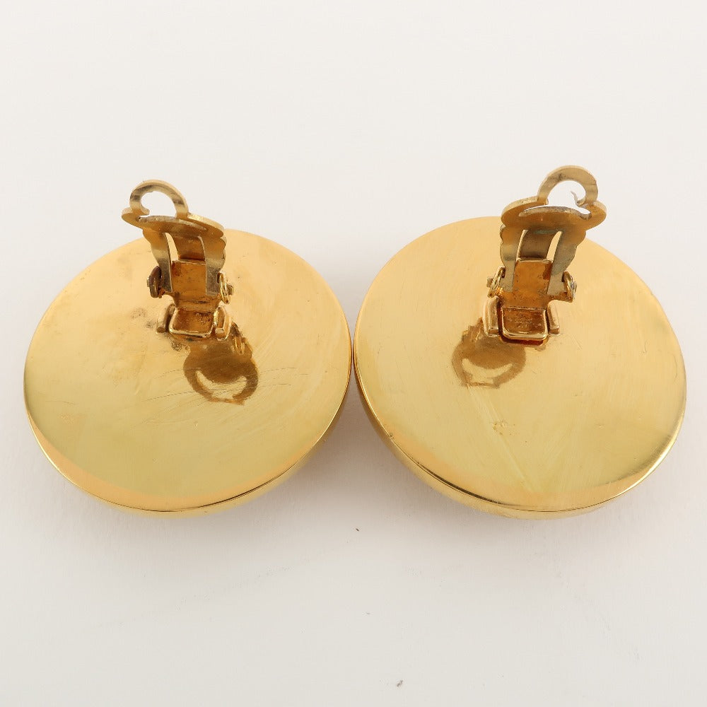 CHANEL Earring Plated Gold black COCO Mark Women Used Authentic