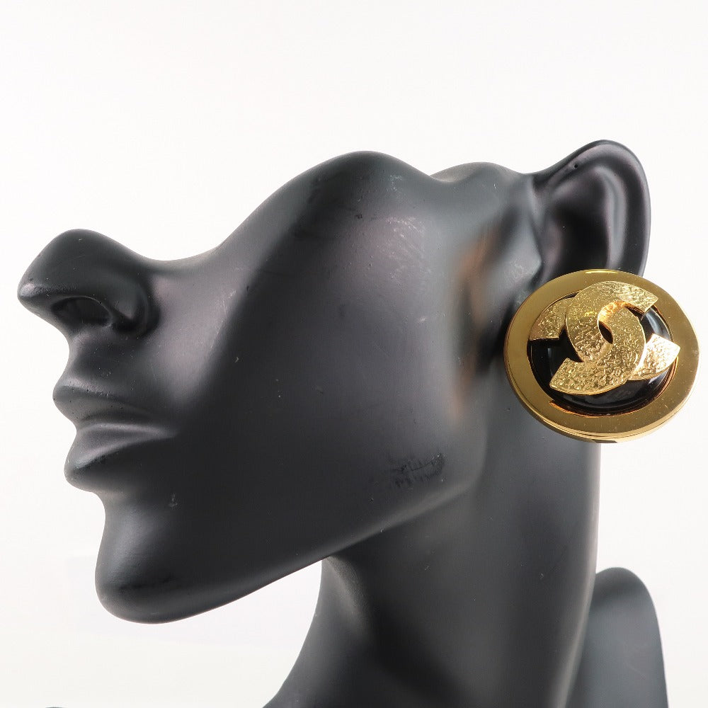 CHANEL Earring Plated Gold black COCO Mark Women Used Authentic