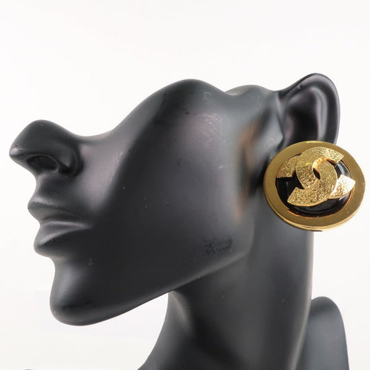 CHANEL Earring Plated Gold black COCO Mark Women Used Authentic