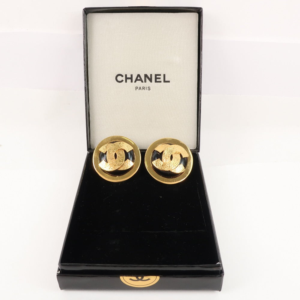 CHANEL Earring Plated Gold black COCO Mark Women Used Authentic