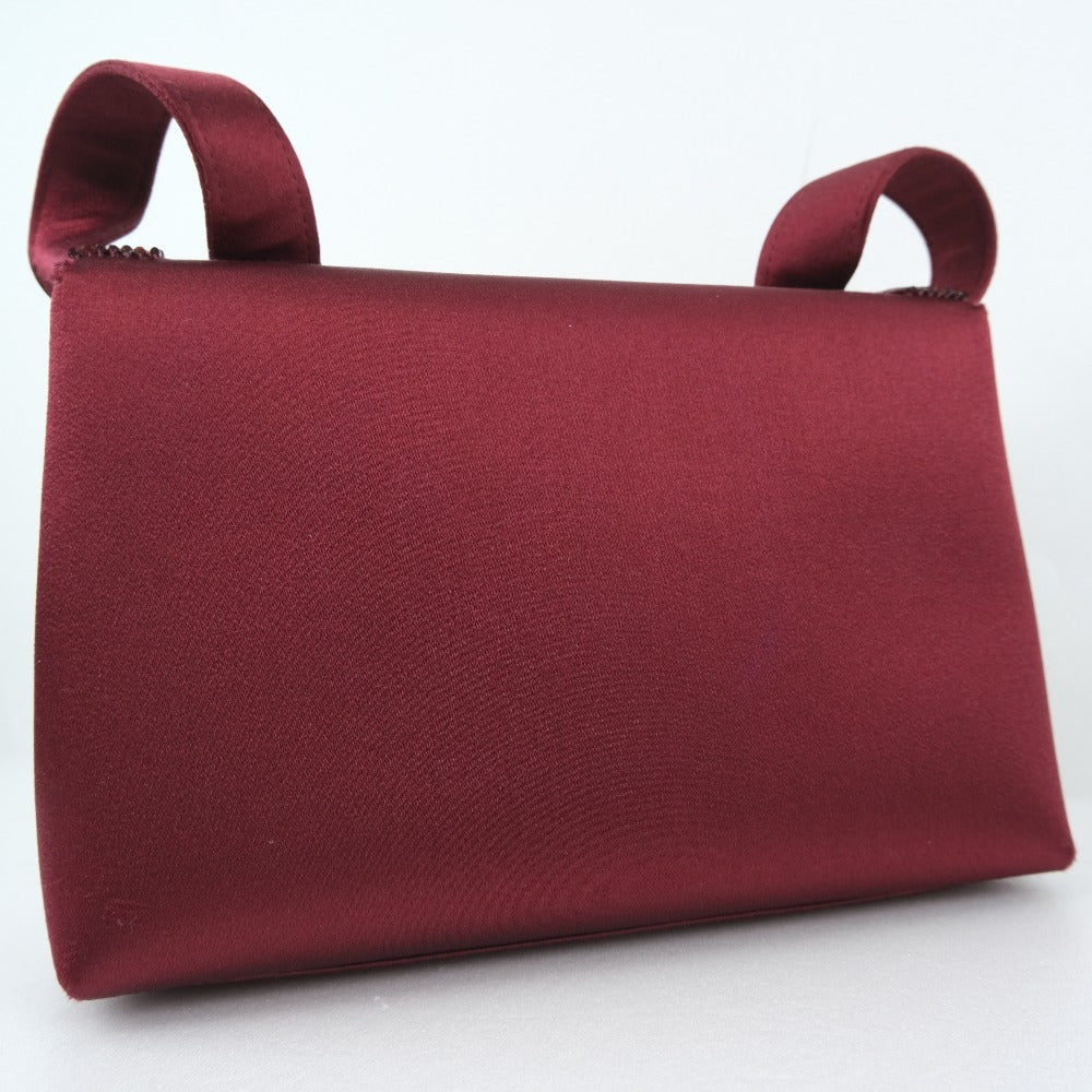 CHANEL Shoulder Bag Satin, Rhinestone Bordeaux COCO Mark Party bag Women Used Authentic