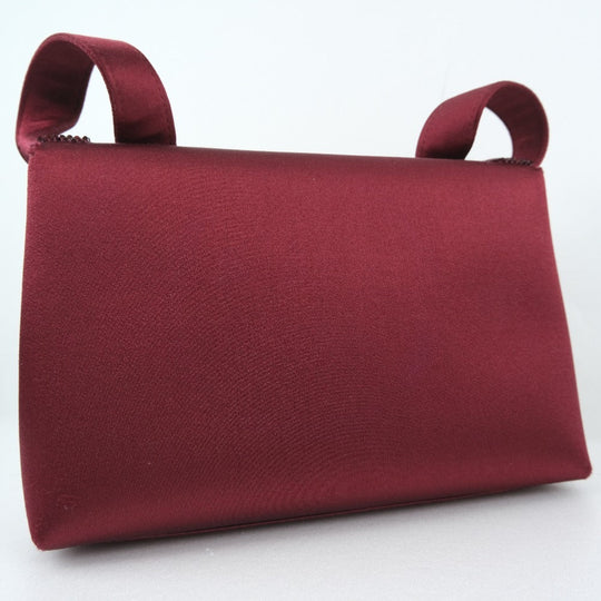 CHANEL Shoulder Bag Satin, Rhinestone Bordeaux COCO Mark Party bag Women Used Authentic