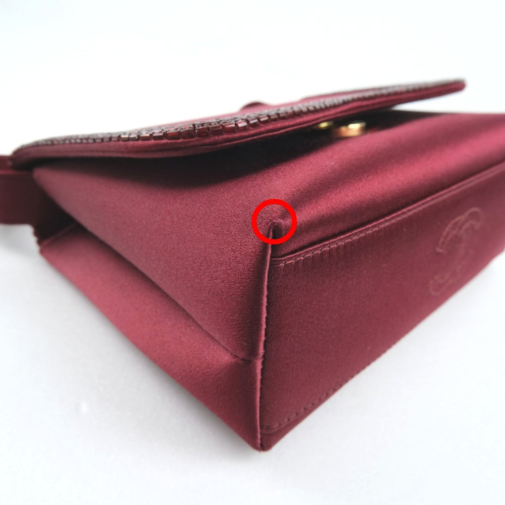 CHANEL Shoulder Bag Satin, Rhinestone Bordeaux COCO Mark Party bag Women Used Authentic