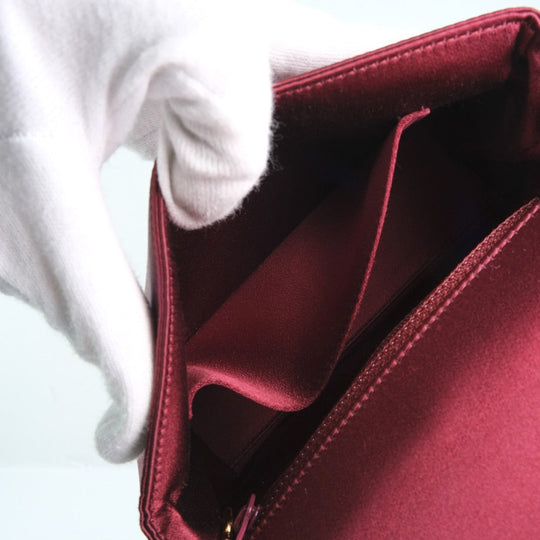 CHANEL Shoulder Bag Satin, Rhinestone Bordeaux COCO Mark Party bag Women Used Authentic