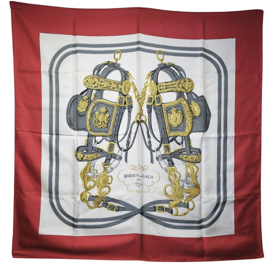 HERMES scarf silk White BRIDES de GALA Carre90 Women Used Authentic