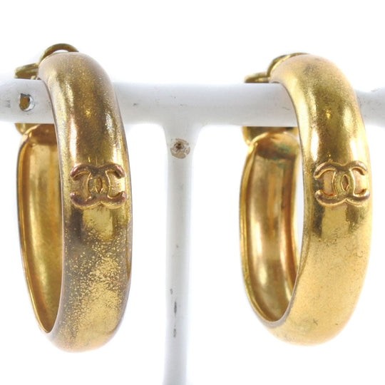 CHANEL Earring Plated Gold gold hoop COCO Mark Women Used Authentic