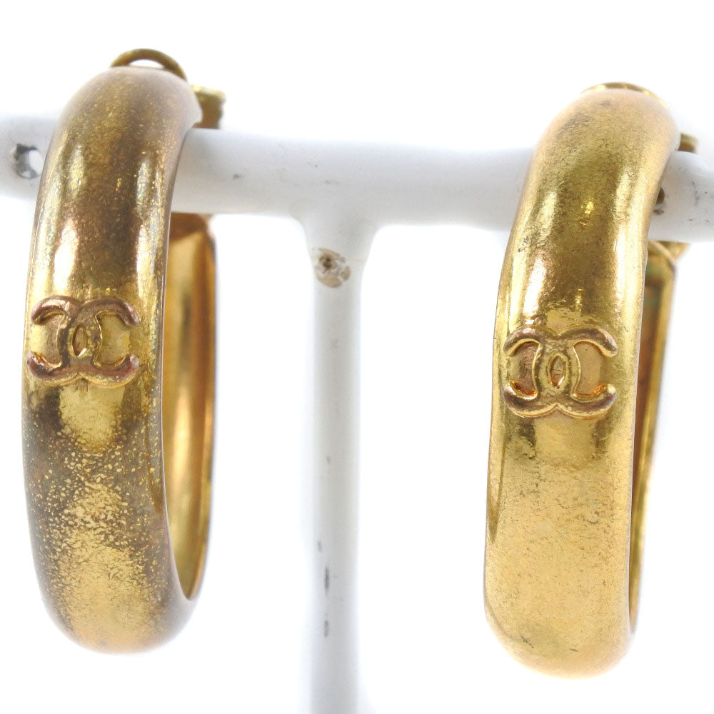 CHANEL Earring Plated Gold gold hoop COCO Mark Women Used Authentic
