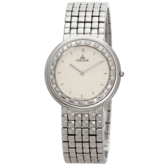 SEIKO Watches Quartz 8N70-6030 Stainless Steel , Stainless Steel , K18WG Silver CREDOR Diamond Silver dial mens Used Authentic