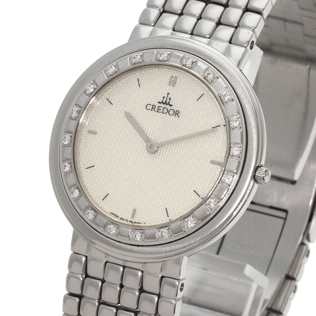 SEIKO Watches Quartz 8N70-6030 Stainless Steel , Stainless Steel , K18WG Silver CREDOR Diamond Silver dial mens Used Authentic
