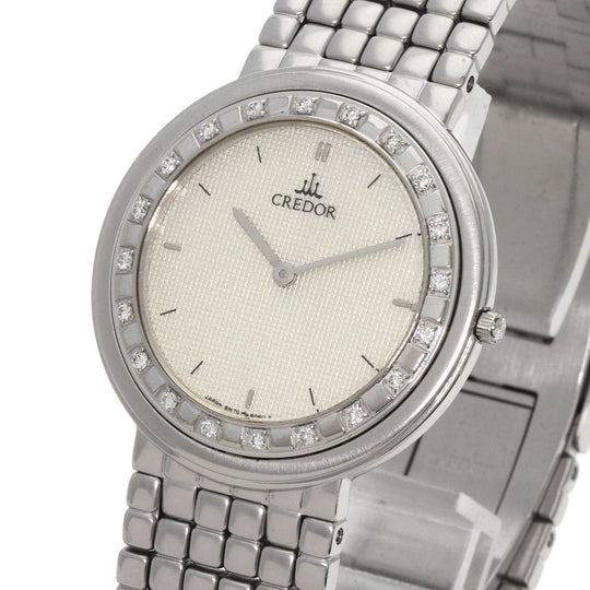 SEIKO Watches Quartz 8N70-6030 Stainless Steel , Stainless Steel , K18WG Silver CREDOR Diamond Silver dial mens Used Authentic