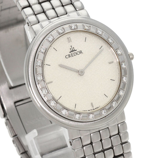 SEIKO Watches Quartz 8N70-6030 Stainless Steel , Stainless Steel , K18WG Silver CREDOR Diamond Silver dial mens Used Authentic