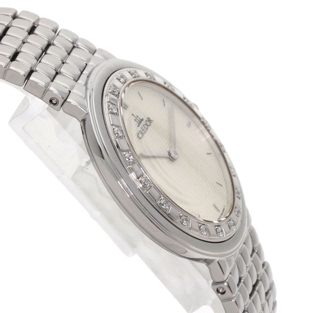 SEIKO Watches Quartz 8N70-6030 Stainless Steel , Stainless Steel , K18WG Silver CREDOR Diamond Silver dial mens Used Authentic
