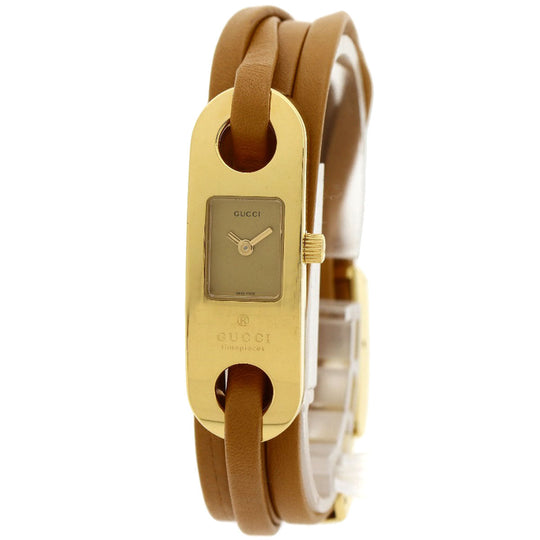 GUCCI Watches Quartz Gold Plated, Leather gold 6100L gold dial Women Used Authentic