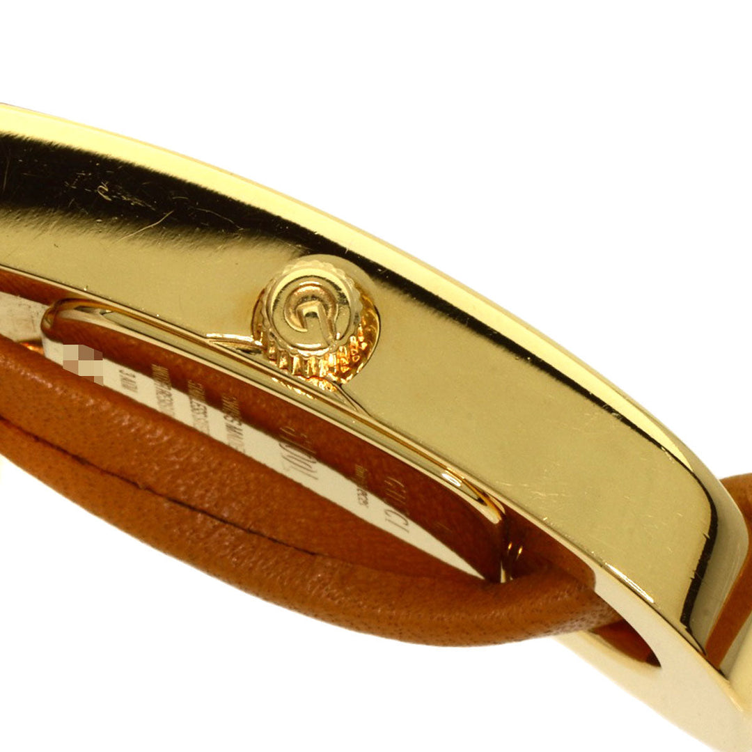 GUCCI Watches Quartz Gold Plated, Leather gold 6100L gold dial Women Used Authentic