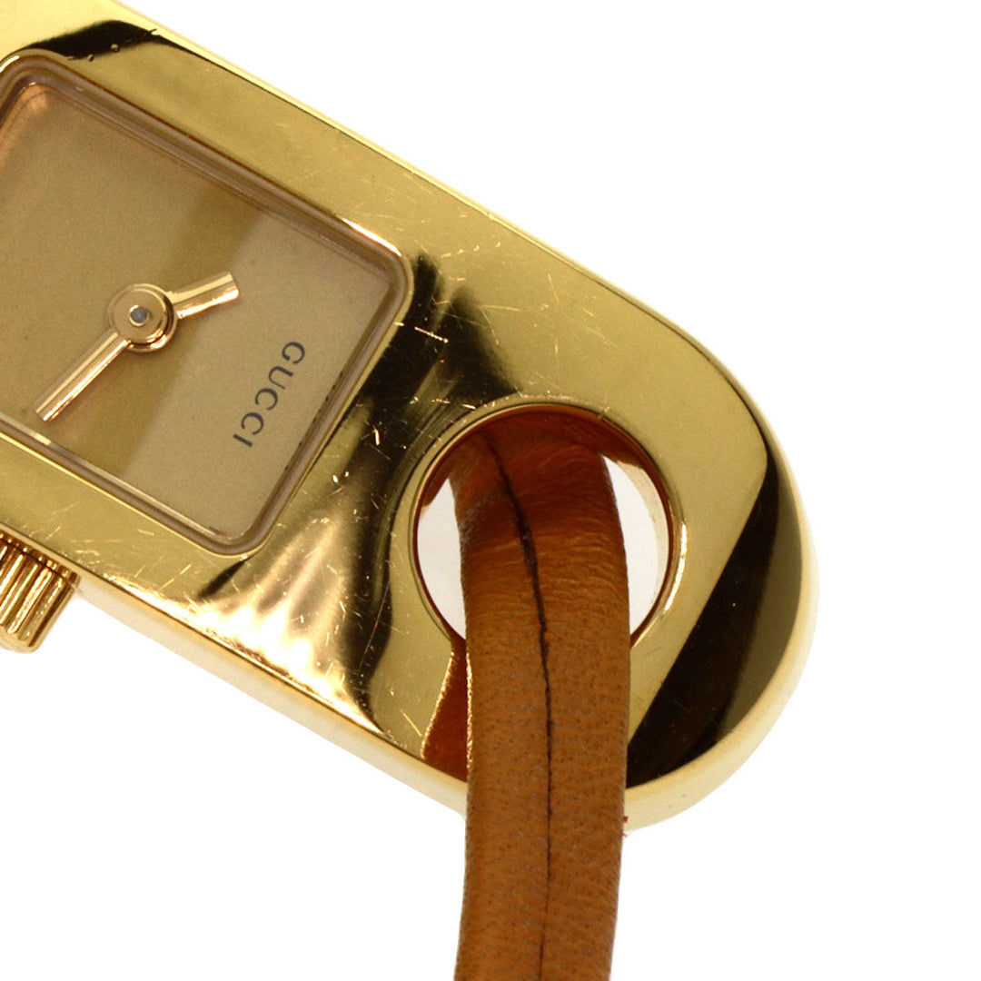 GUCCI Watches Quartz Gold Plated, Leather gold 6100L gold dial Women Used Authentic