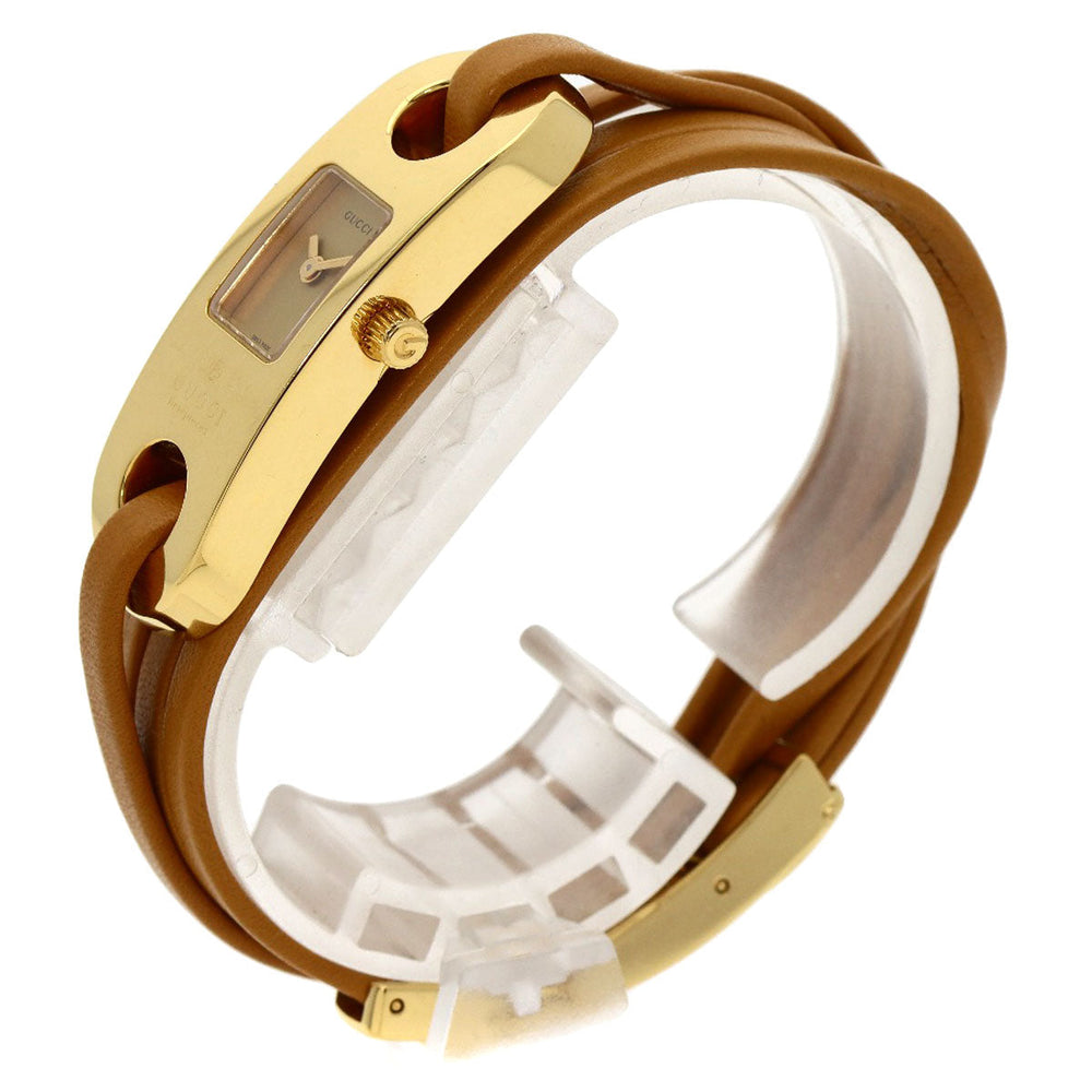 GUCCI Watches Quartz Gold Plated, Leather gold 6100L gold dial Women Used Authentic