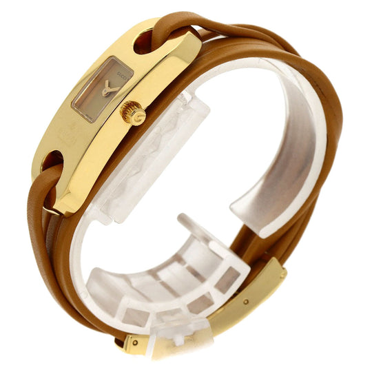 GUCCI Watches Quartz Gold Plated, Leather gold 6100L gold dial Women Used Authentic