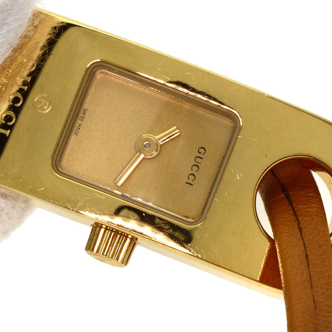 GUCCI Watches Quartz Gold Plated, Leather gold 6100L gold dial Women Used Authentic
