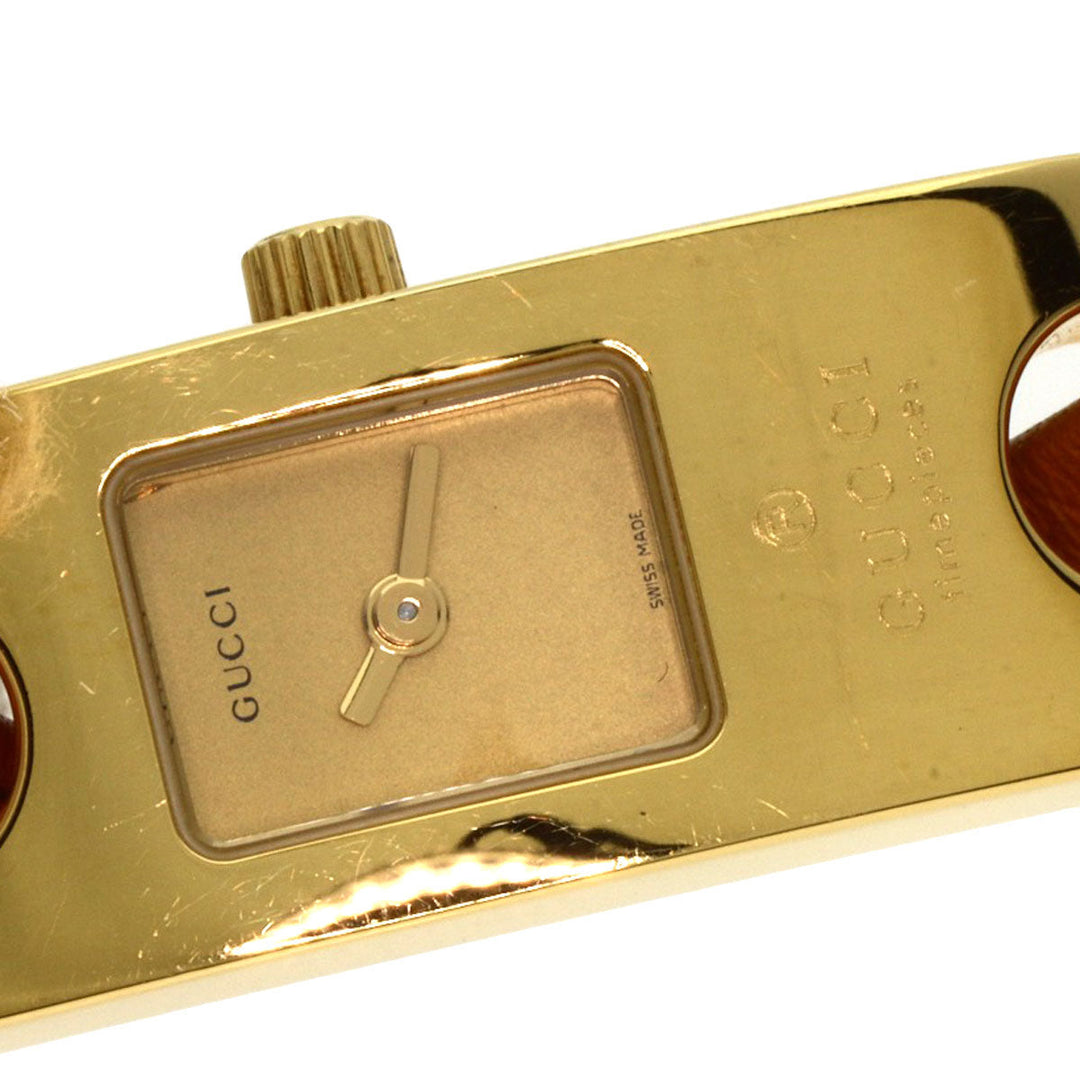 GUCCI Watches Quartz Gold Plated, Leather gold 6100L gold dial Women Used Authentic