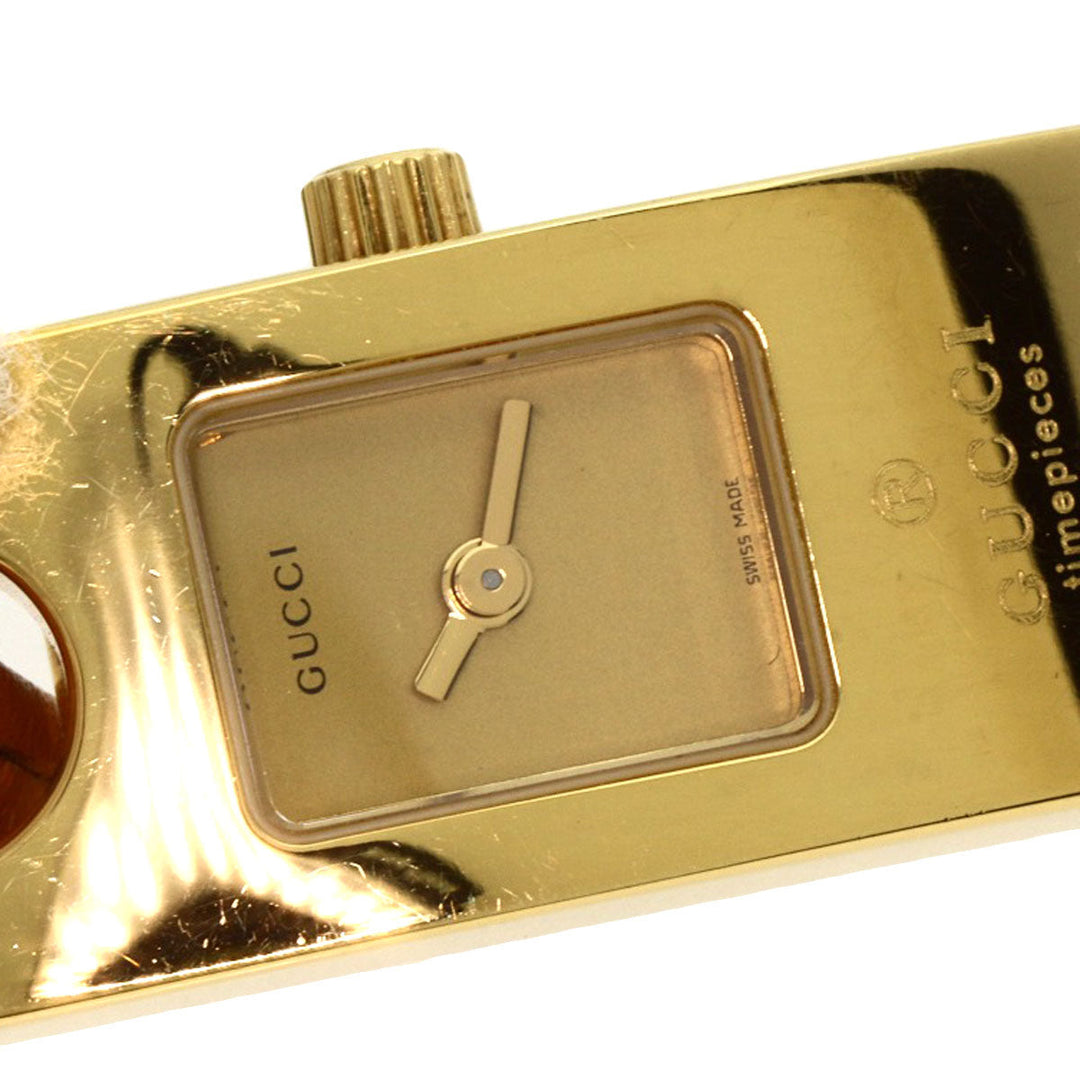 GUCCI Watches Quartz Gold Plated, Leather gold 6100L gold dial Women Used Authentic