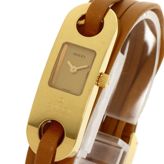 GUCCI Watches Quartz Gold Plated, Leather gold 6100L gold dial Women Used Authentic