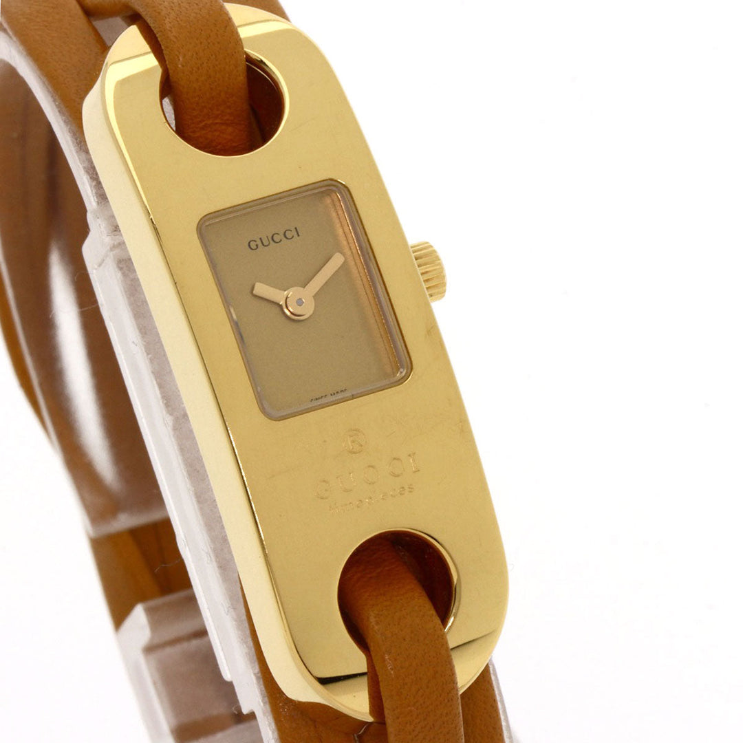 GUCCI Watches Quartz Gold Plated, Leather gold 6100L gold dial Women Used Authentic