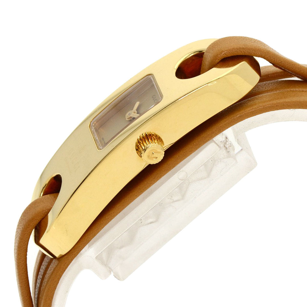 GUCCI Watches Quartz Gold Plated, Leather gold 6100L gold dial Women Used Authentic