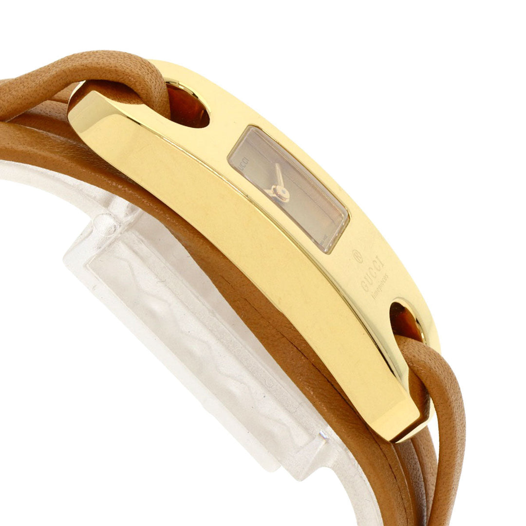 GUCCI Watches Quartz Gold Plated, Leather gold 6100L gold dial Women Used Authentic