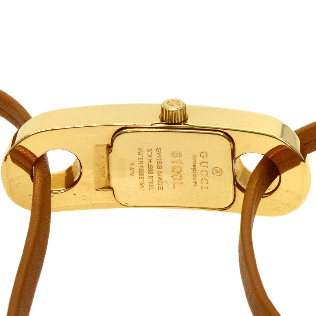 GUCCI Watches Quartz Gold Plated, Leather gold 6100L gold dial Women Used Authentic