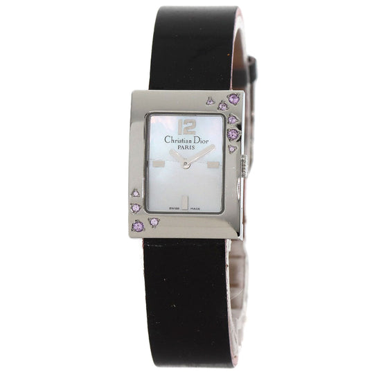 Christian Dior Watches Quartz D78-1093 Stainless Steel, Enamel Silver Malice Pink Sapphire White shell dial Women Used Authentic